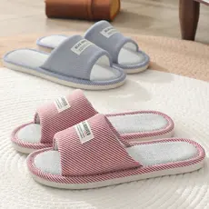 Chinelos de tecido de linho feminino verão bonito corte sapatos piso antiderrapante casal casa interior chinelos de linh