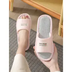 Chinelos de linho feminino verão algodão linho casa quarto bonito piso Anti-suor sola macia primavera outono quatro esta