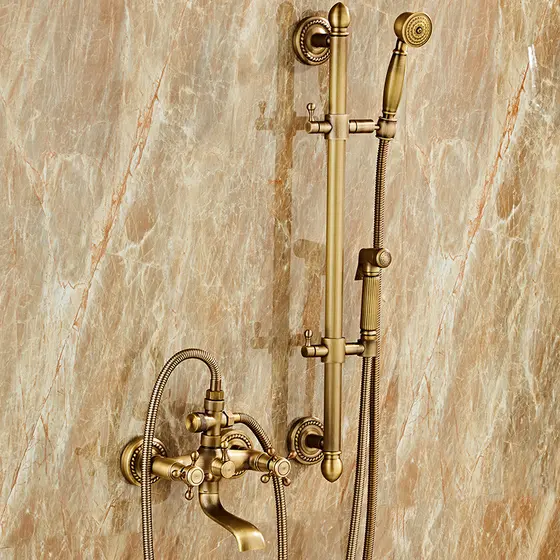 Estilo Medieval Retro chuveiro conjunto simples casa de bronze antigo banheiro torneira banho quente e frio estilo franc