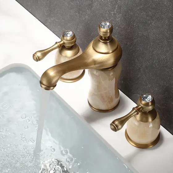 Todo o cobre Split antigo torneira de três furos quente e frio banheiro armário lavatório mão Retro