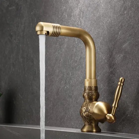 Retro todo o cobre torneira da bacia quente e frio lavatório do banheiro antigo rotativo doméstico