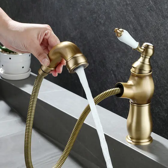 Francês todo o cobre Pull-out torneira quente e frio Retro bacia de toalete lavatório superior armário do banheiro domés