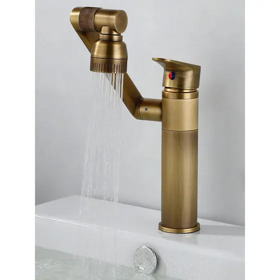 Universal todo o cobre antigo torneira lavatório quente e frio bancada lavatório lavatório Retro rotativo