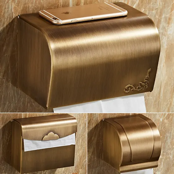 Caixa de tecido antiga de cobre, sem perfuração, suporte de papel higiênico, rolo de papel retrô europeu, caixa de papel