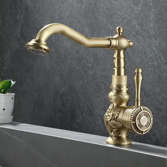 Torneira antiga quente e fria Retro todo cobre estilo europeu lavatório lavatório doméstico bancada bacia banheiro