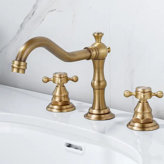 Antigo todo cobre três furos torneira quente e frio banheiro Split bacia lavatório Retro americano simples