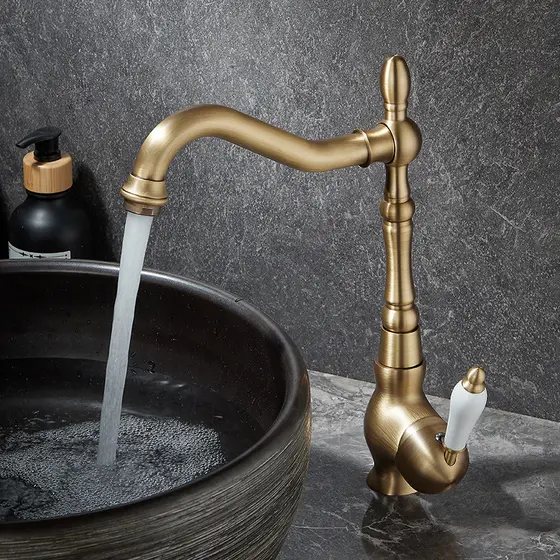 Francês todo de cobre antigo torneira bacia quente e fria bancada lavatório do banheiro Retro estilo Medieval