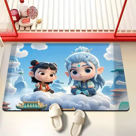 Bonito dos desenhos animados Nezha Ao Bing tapete do banheiro antiderrapante absorção de água Diatom lama pé tapete de d