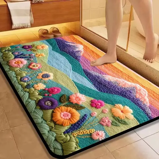 Lã malha efeito Visual tapete de chão porta do banheiro entrada pé tapete Diatom lama absorver água antiderrapante Rainb