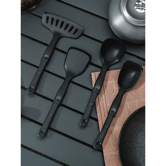 AWADA Utensílios de mesa dobráveis de Silicone para uso externo, colher de sopa, pá de peixe, colher de arroz, enegrecid