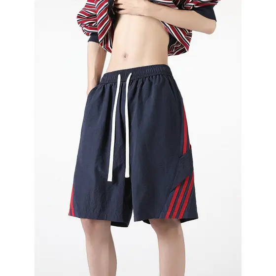 Shorts esportivos de secagem rápida masculino verão calças cortadas finas americanas calças de três barras retas soltas