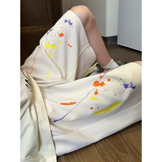 Graffiti Shorts masculino verão fino solto calças cortadas adolescente em linha reta calças esportivas casuais calças de