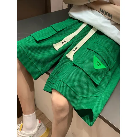 Waffle macacão Shorts calças masculinas verão street Wear americano basquete calças de cinco pontos High street Casual e
