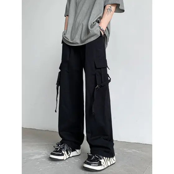 Americano Retro macacão oversize High street masculino primavera outono estilo em linha reta Casual street Wear calças h