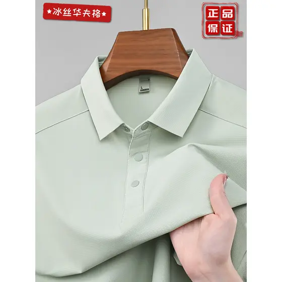 Homens verão novo estilo de seda gelo estiramento sem costura camisa polo de manga curta Casual All-Match cor sólida Waf