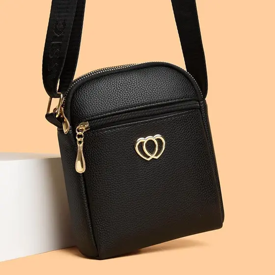 Novas senhoras saco do telefone móvel textura macia Mini saco do mensageiro duplo zíper moda All-Match um ombro saco do