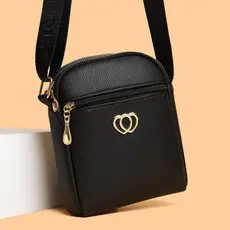 Novas senhoras saco do telefone móvel textura macia Mini saco do mensageiro duplo zíper moda All-Match um ombro saco do