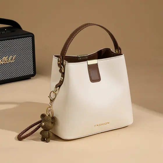 Novo Casual estilo simples balde saco feminino ombro mensageiro saco All-Match Commuter bolsa de couro macio moda pequen