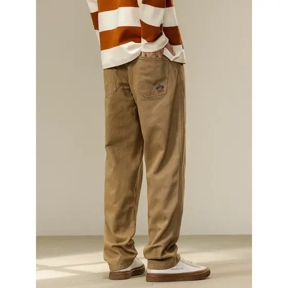 Macacão cáqui calças masculinas verão novo estilo calças de perna larga simples casuais calças masculinas de algo