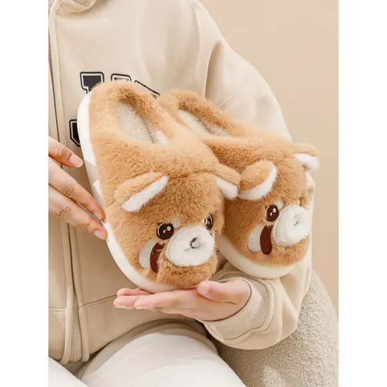 Pequeno guaxinim chinelos de algodão feminino inverno chinelos de pelúcia interior casa bonito 2025 novo estilo chinelos