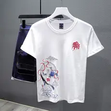 2022 novo estilo estilo chinês Longxiang bordado camiseta masculina puro algodão meia manga verão Street Wear em torno d