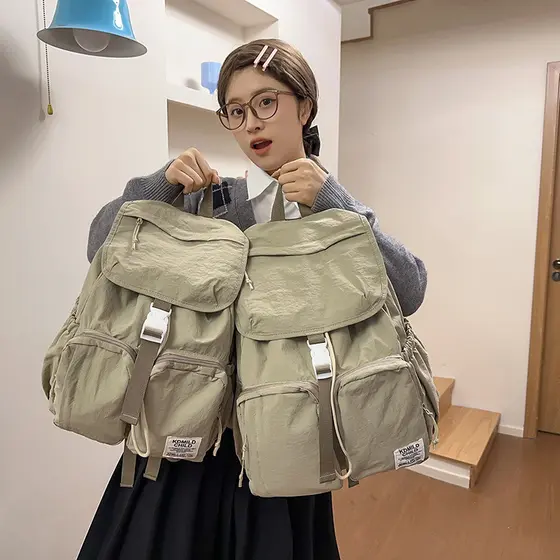 Versão coreana mochila feminina mochila estudantes universitários do ensino médio leve cordão mochila cor sólida lazer l