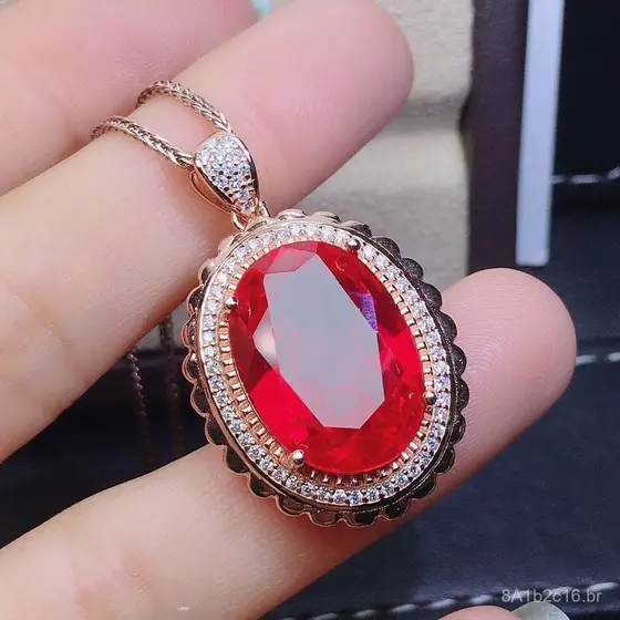 Novo e elegante pingente oval grande de rubi de alta qualidade, estilo europeu e americano, para mulheres, cravejado com