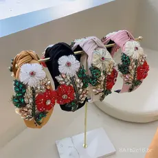 Tiara de tecido de moda europeia e americana com strass, presilha de cabelo de tecido floral elegante e personalizada, t