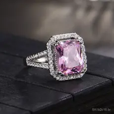 Novo anel ajustável de luxo de alta qualidade, com zircônia retangular rosa e turmalina rosa simulada, para mulheres.