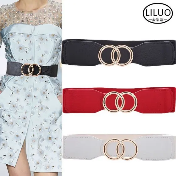 Novo cinto feminino para decorar saias e camisas, faixa elástica versátil com fivela circular larga, cinto feminino mode