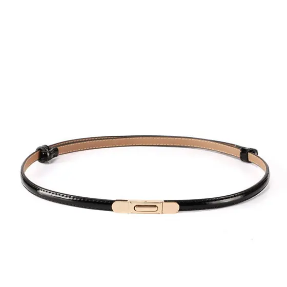 Cinto feminino de couro legítimo envernizado, cinto fino em cores vibrantes, cinto decorativo simples e versátil, couro
