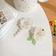 Presilha de cabelo com pérolas delicadas, presilha de renda de camélia estilo coreano super-romântica, presilha lateral