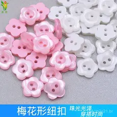Botões de resina com pérolas Pengpeng, formato de flor de ameixa com dois furos, botões para camisetas e blusas feminina