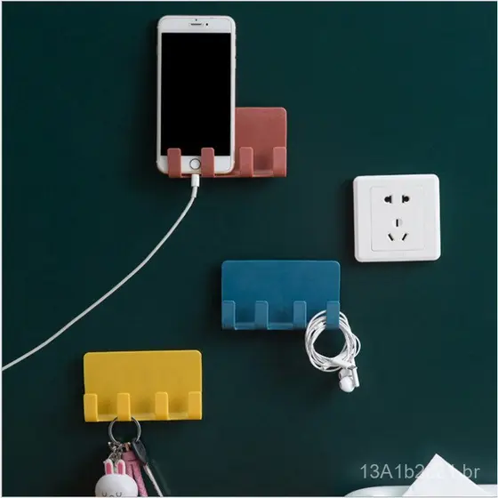 Diretamente do fabricante: Suporte adesivo para carregamento de celular, gancho de parede multifuncional com 4 ganchos p