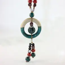 Colar de estilo étnico para mulheres, pingente longo vintage versátil, acessório decorativo de cerâmica, Jingdezhen XL01