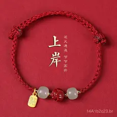 Pulseira de Sucesso nos Exames para Mulheres, Cordão Vermelho com Amuleto da Sorte de Cinnabar e Jade Hetian, Pulseira T