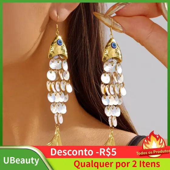 Brincos de peixe boêmios para mulheres, brincos pendentes de peixe dourado espesso, brincos pendentes de resina com esca