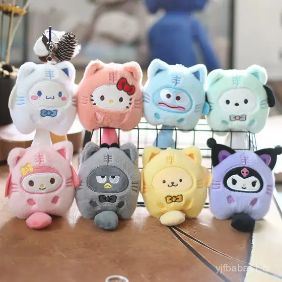 1 Chaveiros Sanrio Kuromi My Melody Cinnamoroll PC Dog Hello Kitty Acessórios de Personagens de Boneca de Pelúcia Anime