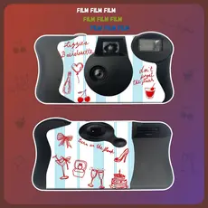 Câmera instantânea de 35mm com flash, filme em preto e branco, descartável, suporta adesivos com logotipo personalizado.