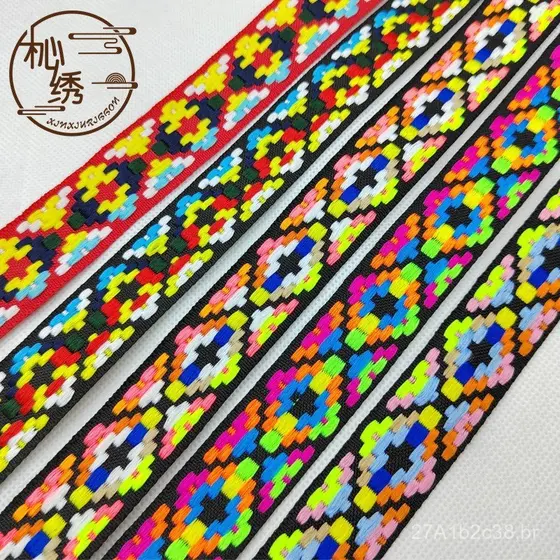 Atacado de fitas artesanais em estoque para vestuário étnico DIY, fitas para sapatos, chapéus e bolsas, fita jacquard es