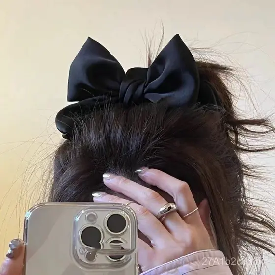 Acessório de cabelo versátil para meninas, com design coreano de Dongdaemun, laço doce texturizado preto em estilo franc