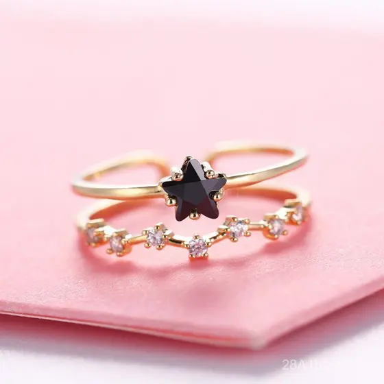 Anel Ajustável de Cobre Branco com Estrela Única para Mulheres, Estilo Japonês e Coreano, Elegante Anel Aberto de Estrel