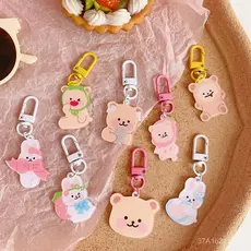 Pingente de urso em formato de coração, estilo japonês, acessório para mochila, chaveiro, decoração de bolsa moderna par