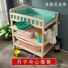 Mesa de troca de madeira maciça para bebês recém-nascidos, multifuncional para banho, massagem e cuidados, móvel.