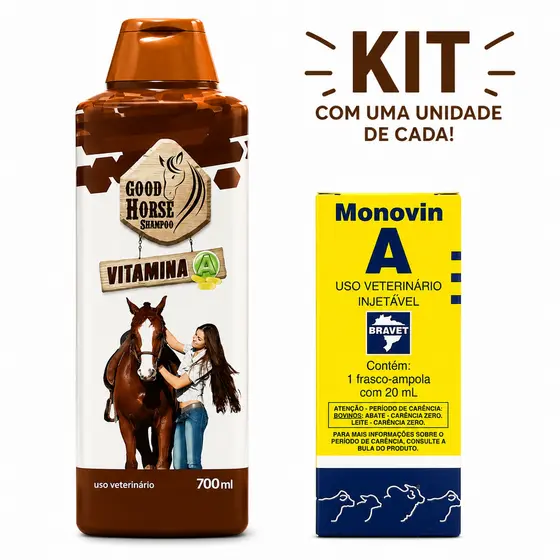 Kit Monovin A Original 20ml Para Cavalos + Shampoo Good Horse 700ml