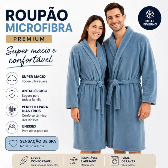 Roupão Microfibra Corttex Unissex Toque Ultra Macio Conforto Térmico Pós Banho Luxo