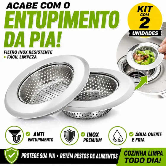 Kit 2 Protetor Ralo Pia Inox Tela Anti Entupimento Cozinha Filtro Resíduos Água Universal
