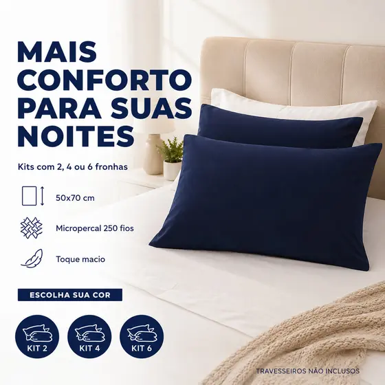 Kit 2 Fronhas Premium Micropercal 250 Fios Macias Elegantes Sofisticado Alta Durabilidade
