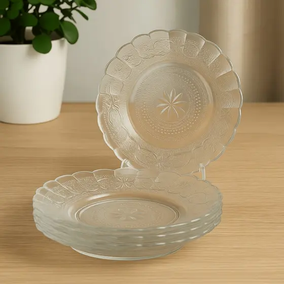 Pratos Fundos Vidro Egípcio 22cm Transparente Estrela 4 8 12 Peças Resistente Mesa Elegante Alexy