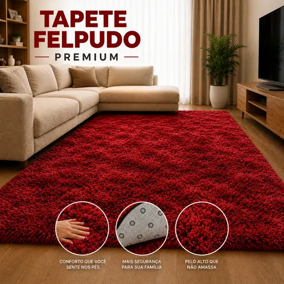 Tapete Felpudo Grande 2,00x1,40 Pelo Alto Antialérgico Confortável Lavável Sala Quarto Moderno